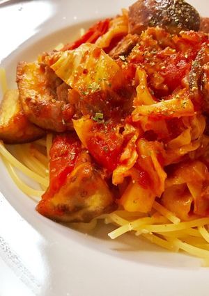 ナスとセンボンのトマトパスタ-レシピのメイン写真