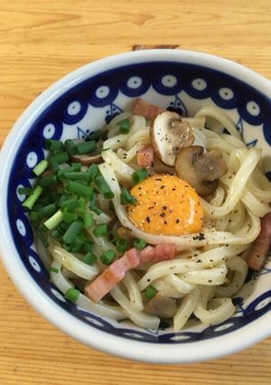 オリーブオイルで濃厚カルボうどん-レシピのメイン写真