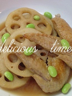 おうち食堂☆鶏手羽とれんこんの炒め煮。-レシピのメイン写真
