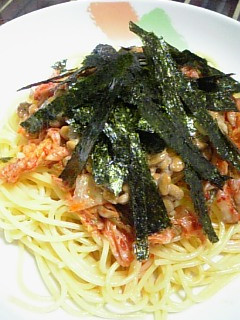 一人のおうちランチに!キムチ納豆パスタ☆-レシピのメイン写真
