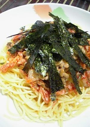 一人のおうちランチに！キムチ納豆パスタ☆-レシピのメイン写真