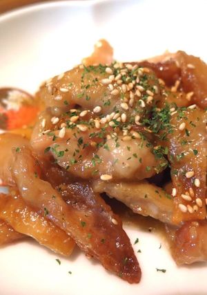 簡単おつまみ♪鶏皮のカリカリ味噌田楽-レシピのメイン写真