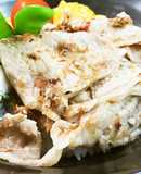 For your lunchbox ♡‍ Steamed​ pork with bonito flakes and ponzu sauce