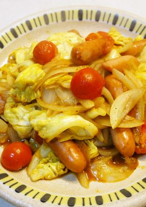 春野菜・ウインナーのカレー風味炒め-レシピのメイン写真