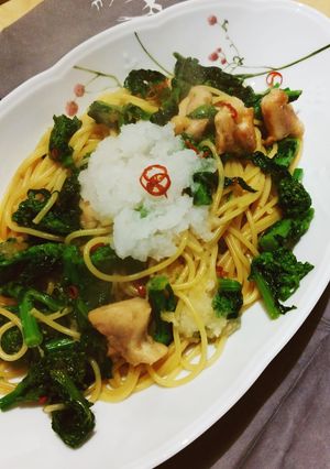 春。菜の花パスタ♪大根下ろし添え-レシピのメイン写真