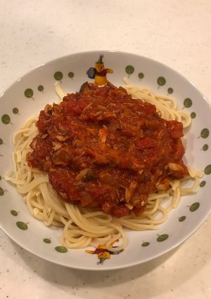 子供も食べる！鯖とトマトのまかないパスタ-レシピのメイン写真