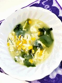 わかめコーンふわふわ卵の優しい味スープ♪-レシピのメイン写真