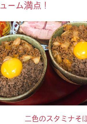ボリューム満点！二色のスタミナそぼろ丼-レシピのメイン写真