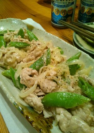 豚肉とスナップえんどうのマヨチーズ炒め-レシピのメイン写真