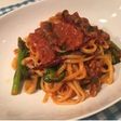 ホタルイカと菜の花のトマトソースパスタ