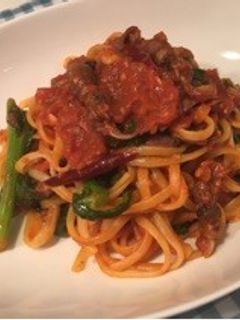 ホタルイカと菜の花のトマトソースパスタ-レシピのメイン写真