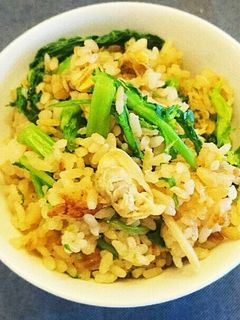 菜っ葉とアサリの味噌バター炊き込みご飯-レシピのメイン写真