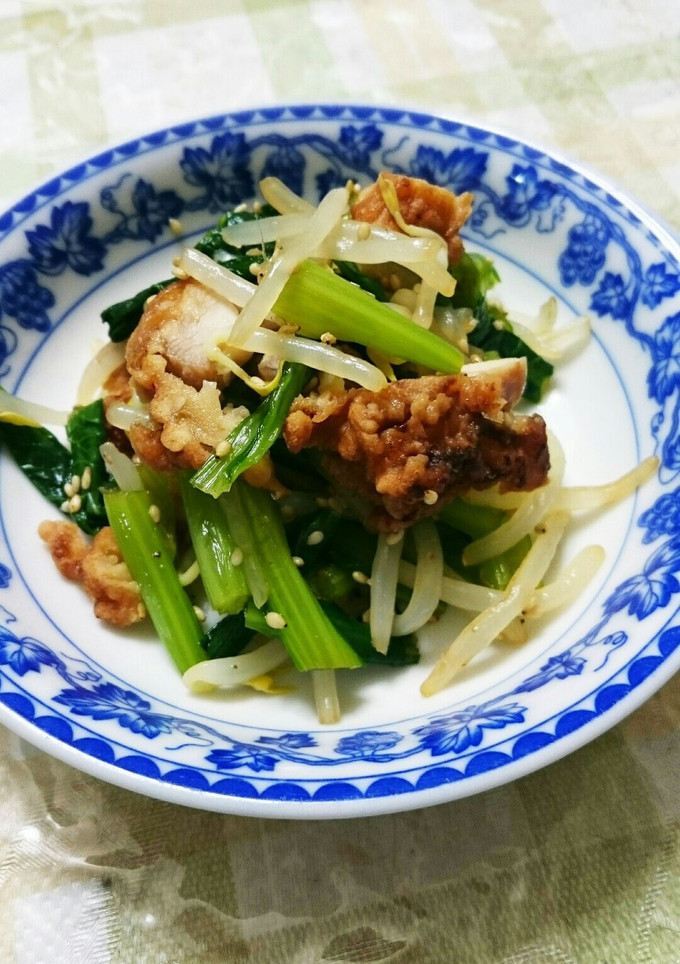 鶏のから揚げと小松菜ともやしのおひたし☆-レシピのメイン写真