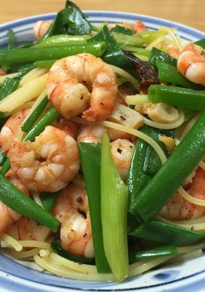 男飯 海老と青ネギのペペロンチーノ-レシピのメイン写真