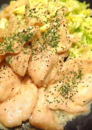 しっとり鶏ささみのカルボ風ムニエル-レシピのメイン写真