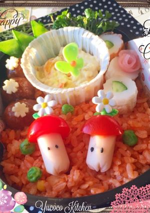 チキンピラフ お花モチーフ 春弁当-レシピのメイン写真