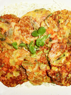 出かける日のシャキシャキ野菜と豚肉お焼き-レシピのメイン写真