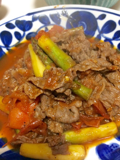牛肉とトマト☆アスパラのピリ辛炒め-レシピのメイン写真