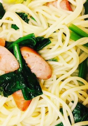 ほうれん草とソーセージスープパスタ-レシピのメイン写真