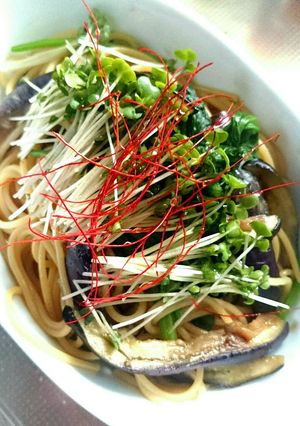 オイル少な目！茄子とほうれん草のパスタ-レシピのメイン写真