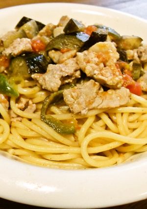 ピリ辛豚肉＆茄子ピーマンのパスタ-レシピのメイン写真