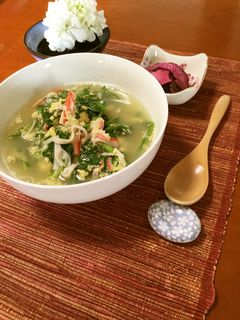 菊菜とカニカマの卵とじスープ-レシピのメイン写真