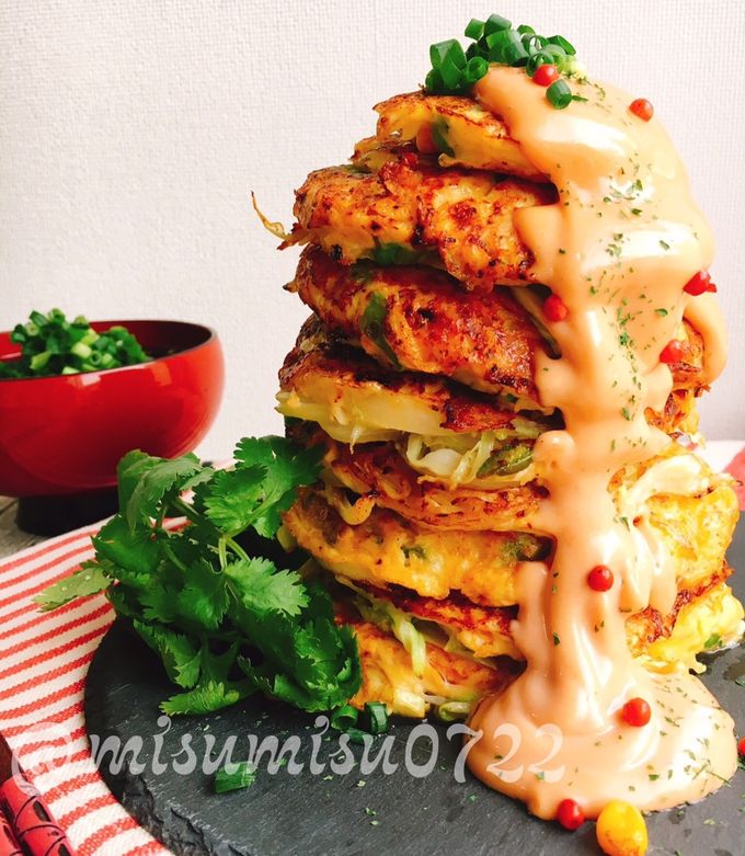 粉なしお好み焼きツナコーンオーロラソース-レシピのメイン写真