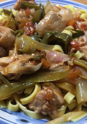 男飯 鶏肉と長ネギのトマトソースパスタ-レシピのメイン写真