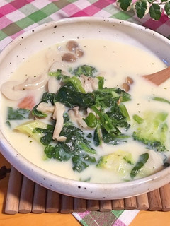 ほうれん草入り♪簡単キノコの豆乳スープ-レシピのメイン写真
