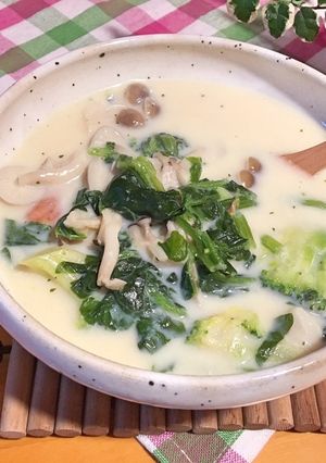 ほうれん草入り♪簡単キノコの豆乳スープ-レシピのメイン写真