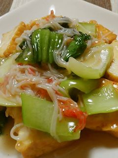 簡単♪青梗菜と厚揚げのカニカマあんかけ-レシピのメイン写真