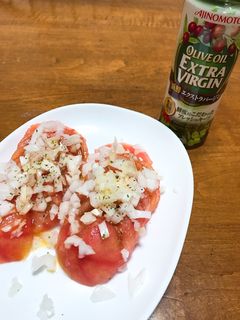 トマトの新玉ねぎ×オリーブオイルがけ-レシピのメイン写真