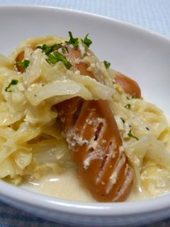 キャベツとあらびきウィンナーの豆乳煮-レシピのメイン写真
