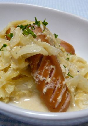 キャベツとあらびきウィンナーの豆乳煮-レシピのメイン写真