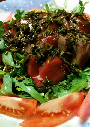 鰹のお刺身 ピリ辛胡麻油醬油-レシピのメイン写真