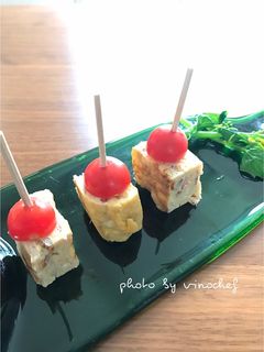お花見に☆桜エビの卵焼きピンチョス-レシピのメイン写真