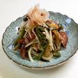 ホタルイカと山菜炒り煮にオリーブオイル