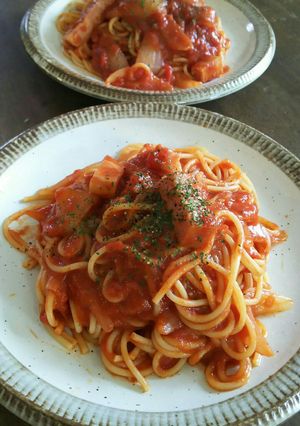 ブロックベーコンと新玉ねぎのトマトパスタ-レシピのメイン写真