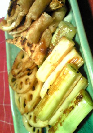 焼くだけ♪ネギ＆レンコン＆油揚げの味噌焼-レシピのメイン写真