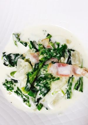 簡単!菜の花、新玉ねぎ、カブのクリーム煮-レシピのメイン写真
