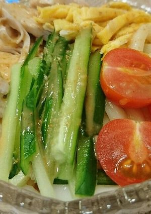 酒蒸し鶏肉のサラダうどん-レシピのメイン写真