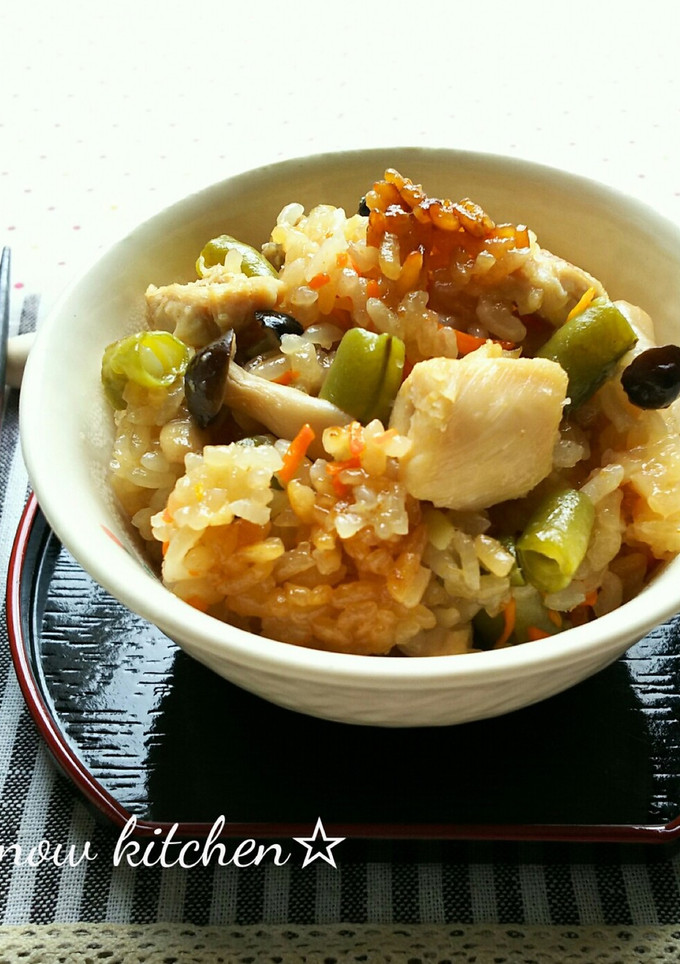 鶏肉といんげんの和風おこわご飯-レシピのメイン写真