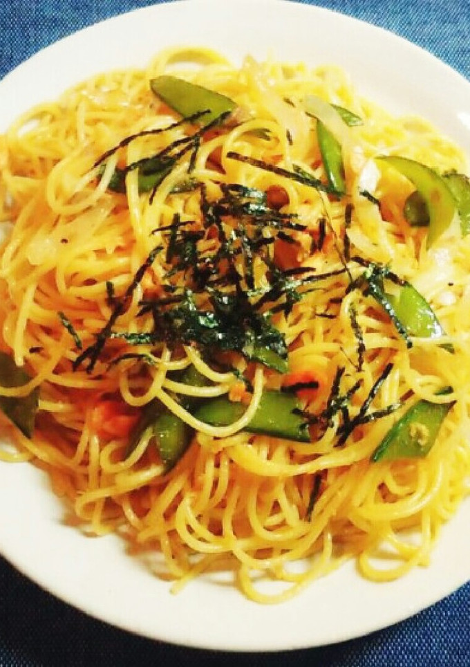 焼き鮭と絹さやのマヨ炒めパスタ☆-レシピのメイン写真