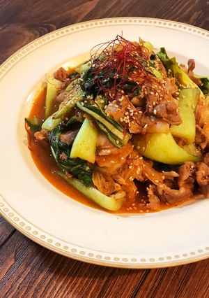 ラム（お好み肉）と青梗菜のキムチ炒め♡-レシピのメイン写真