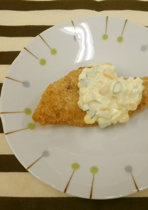 魚のフライ梅マヨがけ【学校給食】-レシピのメイン写真