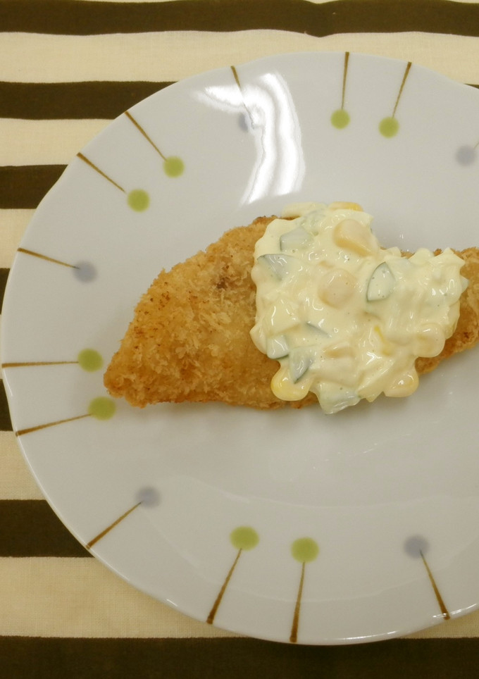 魚のフライ梅マヨがけ【学校給食】-レシピのメイン写真