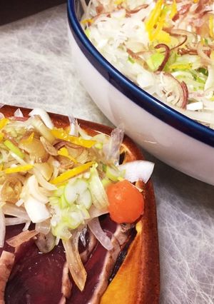 たっぷり野菜の鰹のタタキ 柚子で高級に-レシピのメイン写真