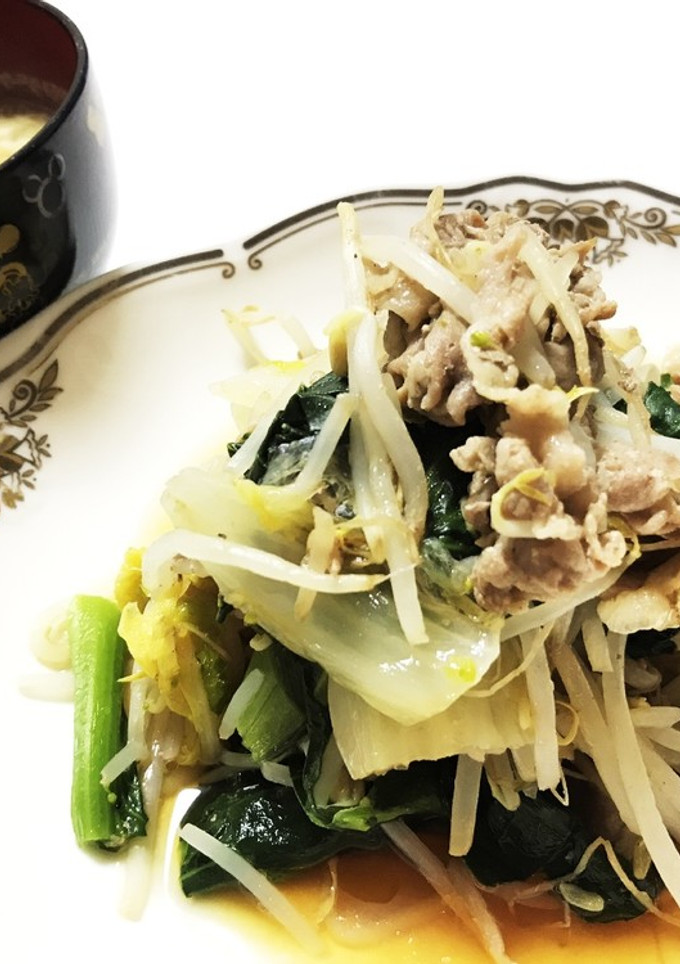 スープも！豚肉と白菜もやし小松菜の蒸し煮-レシピのメイン写真