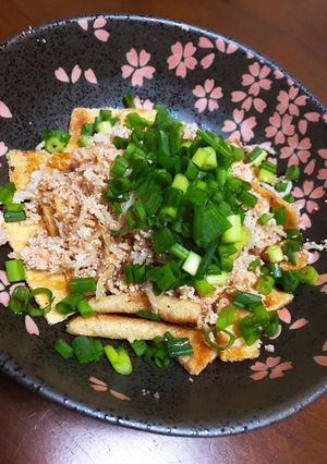 簡単おつまみ❀油揚げの明太しらすのせ-レシピのメイン写真