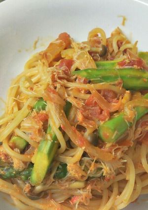 蟹とアスパラのトマトパスタ-レシピのメイン写真
